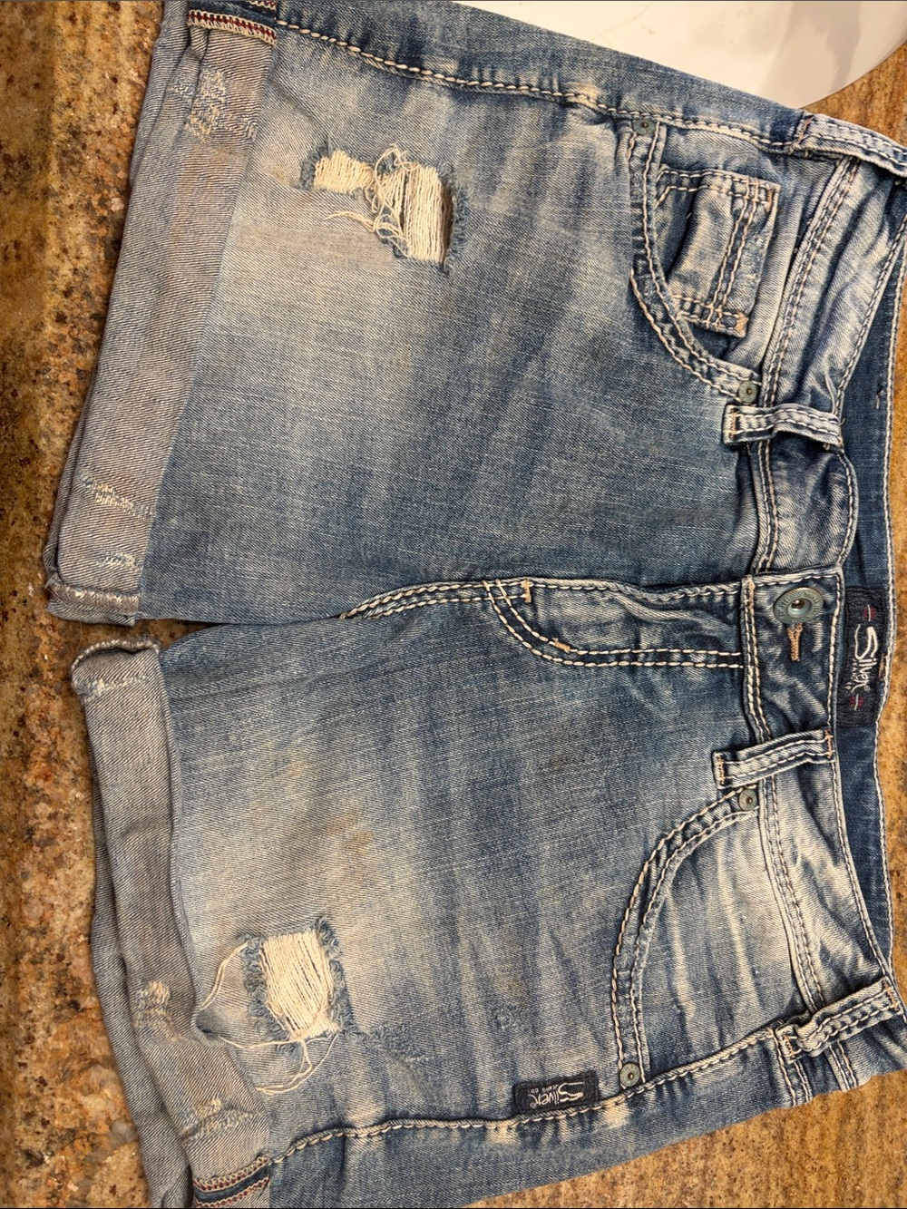 Silver Jeans Light Blue Distressed Denim Shorts